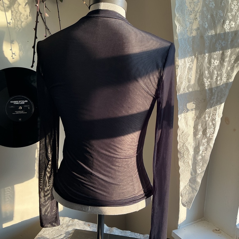 Sheer Long-Sleeve Graphic Top in black with Sailor Girl Print size: xs - Picture 3 of 4